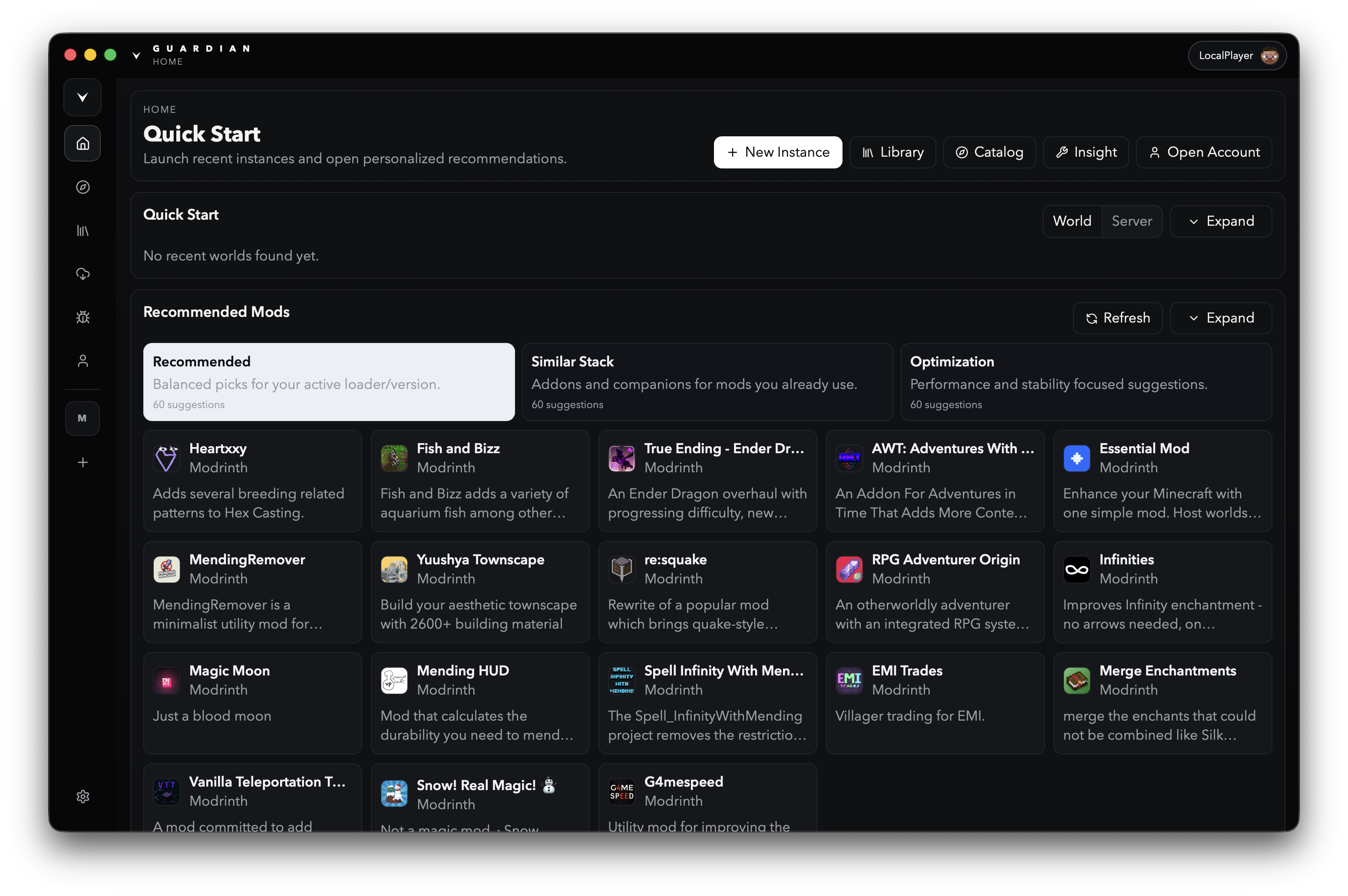 Guardian home screen